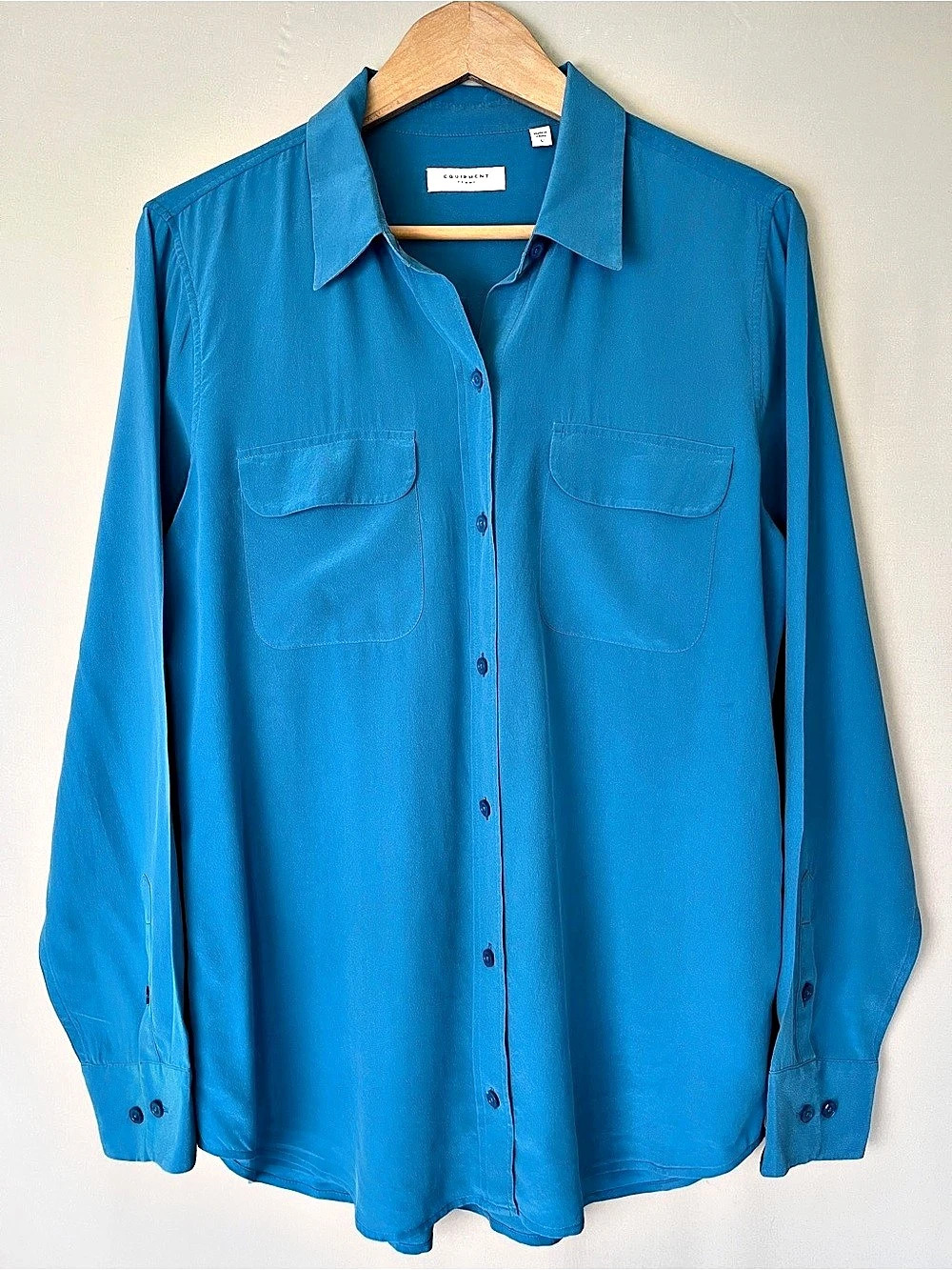 Equipment Femme 100% Silk Button-Up Blouse Turquoise Blue Size L